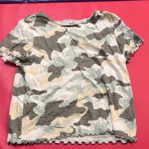 girls smocked Camo top with ruffle details